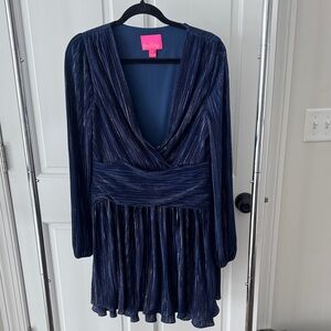 Lilly Pulitzer Navy Metallic Long-Sleeve Wrap-Style Dress